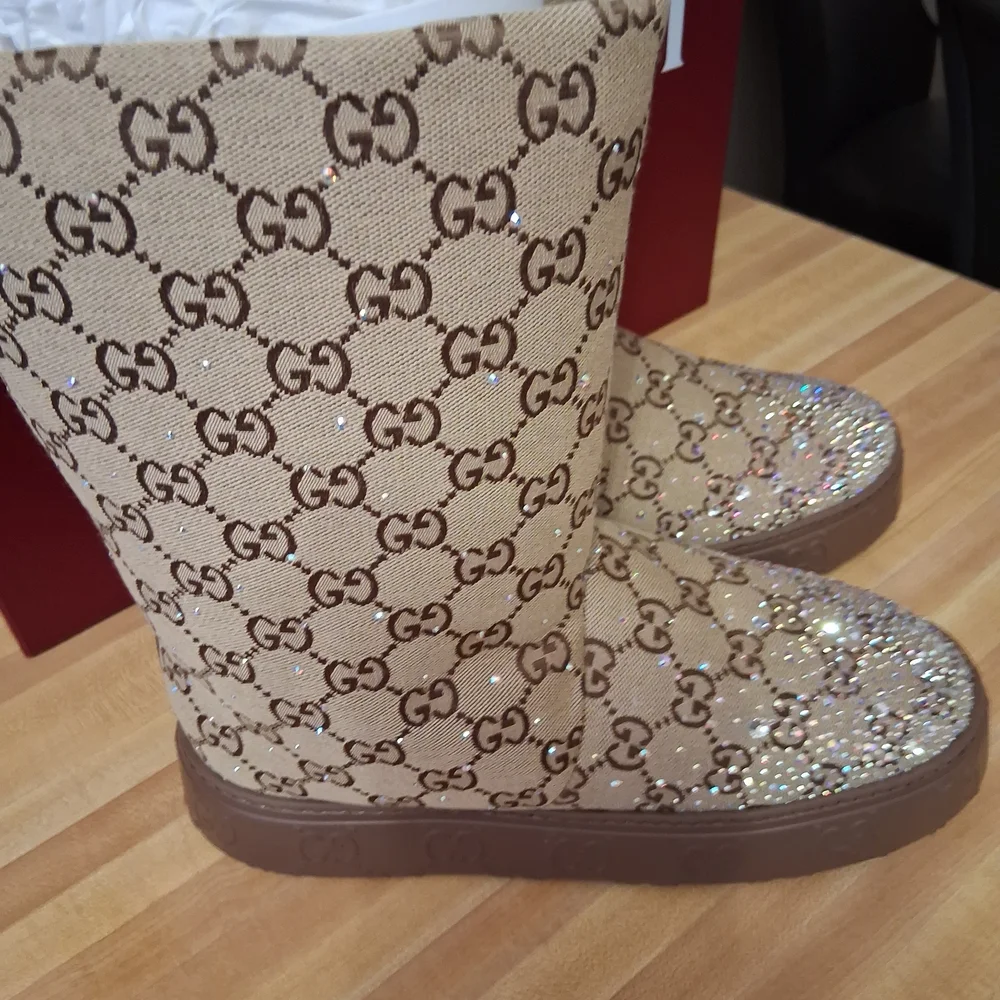 Gucci Women's Tan Boots with Crystal Accents - Picture 6 of 10